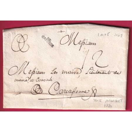 MARQUE DE CASTRES TARN TEXTE MAZAMET 1774 LENAIN N°5 POUR CARCASSONNE AUDE LETTRE COVER FRANCE