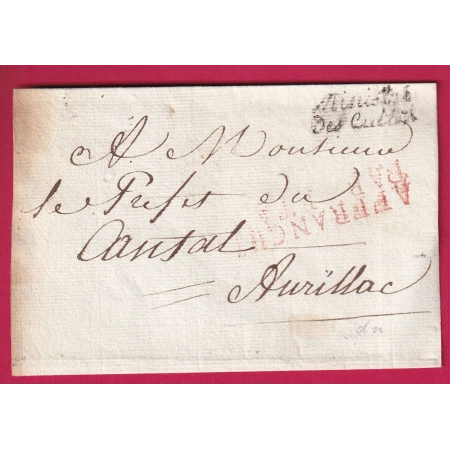 FRANCHISE IMPERIALE MINISTRE DES CULTES POUR AURILLAC CANTAL LETTRE COVER FRANCE