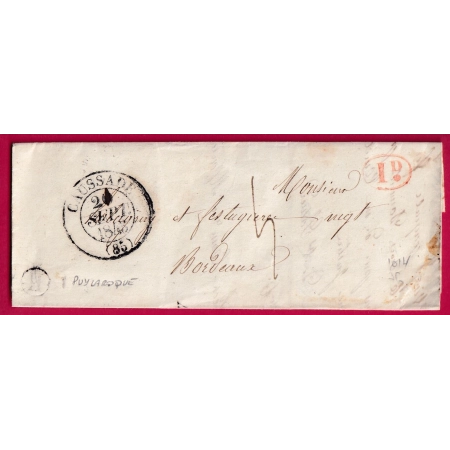 CAD TYPE 13 CAUSSADE TARN ET GARONNE BOITE RURALE L PUYLAROQUE DECIME RURAL POUR BORDEAUX LETTRE COVER FRANCE