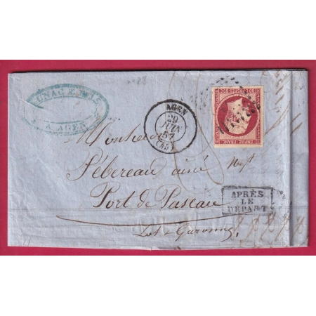 N°17A PC 9 AGEN LOT ET GARONNE POUR PONT DE PASCAU LETTRE COVER FRANCE