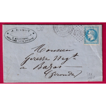 N°29 GC 4769 SAUVETERRE LOT ET GARONNE POUR BAZAS GIRONDE CAD TYPE 24 INDICE 13 LETTRE COVER