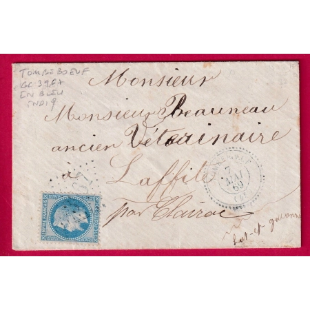 N°29 GC EN BLEU 3967 TOMBEBOEUF LOT GARONNE + CAD TYPE 22 EN BLEU POUR CLAIRAC LOT ET GARONNE INDICE 19 LETTRE COVER