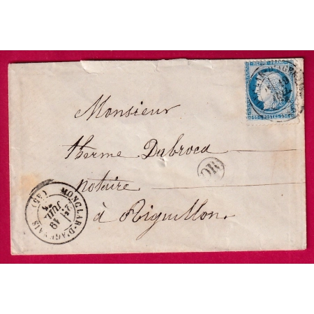 N°60 CAD TYPE 17 MONCLAR D'AGENAIS LOT ET GARONNE POUR AIGUILLON LETTRE COVER