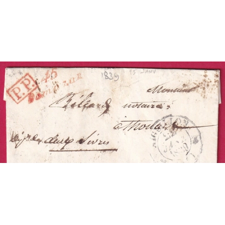 CURSIVE 45 DAMAZAN EN ROUGE + PP LOT ET GARONNE POUR THOUARS DEUX SEVRES 1839  LETTRE COVER FRANCE