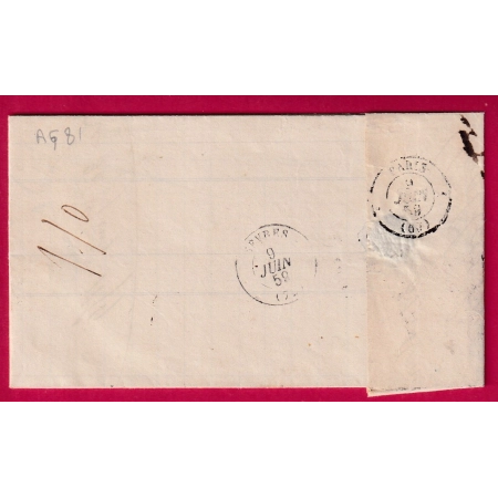 N°13 TTB PARIS BUREAU C 1859 RARE AFFR INSUFF C EN ROUGE POUR SEVRES SEINE ET OISE LETTRE FRANCE