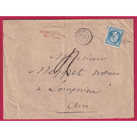 N°22 GC NANTUA AIN GRIFFE TAXE DE FABRICATION LOCALE AFFRANCH INSUFF POUR LOMPNIEU CHAMPAGNE EN VALMORAY LETTRE FRANCE