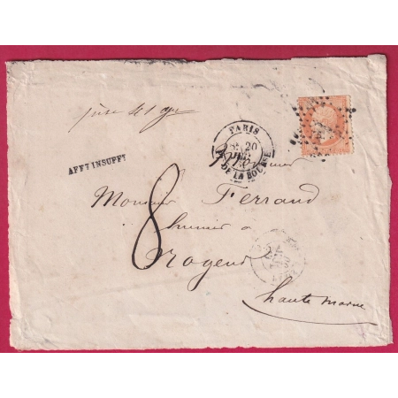 N°23 PARIS PL DE LA BOURSE TAXE MANUSCRIT 8 GRIFFE FABRICATION LOCALE AFF INSUFF NOGENT HAUTE MARNE DEVANT LETTRE FRANCE