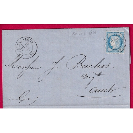 N°60 CAD TYPE 17 CASTELJALOUX LOT ET GARONNE POUR AUCH GERS LETTRE FRANCE ETIQUETTE PUB AU DOS