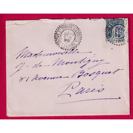 N°90 CAD TYPE FB84 FACTEUR BOITIER ST DIDIER SUR ARROUX SAONE ET LOIRE 1899 POUR PARIS LETTRE COVER