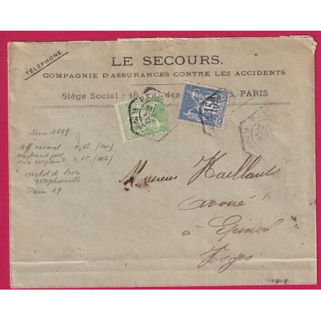 N°101 106 LEVEE EXCEPTIONNELLE PARIS R MARSOLLIER POUR EPINAL VOSGES AU DOS PARIS DEPART LEVEE E1 LETTRE COVER