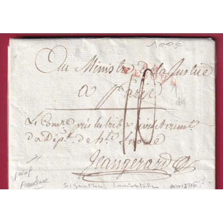 LETTRE SIGNE DE LAMBRECHTS MINISTRE DE LA JUSTICE 1798 6 NIVOSE AN6 REEXP EN FRANCHISE MARQUE 69 VESOUL HAUTE SAONE