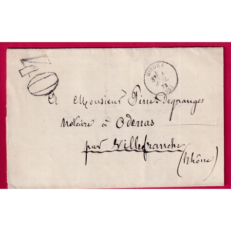 CAD TYPE 16 GIVORS RHONE TAXE TAMPON 40 1873 POUR VILLEFRANCHE SUR SAONE LETTRE FRANCE