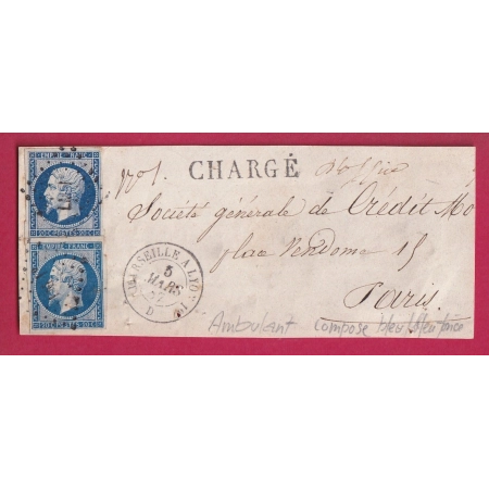N°14 DEUX TEINTES LETTRE CHARGE AMBULANT LM1° MARSEILLE A LYON POUR PARIS DEVANT DE LETTRE FRANCE