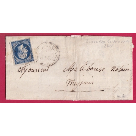N°14 PC 266 BARRE DES CEVENNES LOZERE CAD TYPE 22 POUR MEYRUEIS INDICE 20 VARIETE DANS LA GRECQUE LETTRE FRANCE