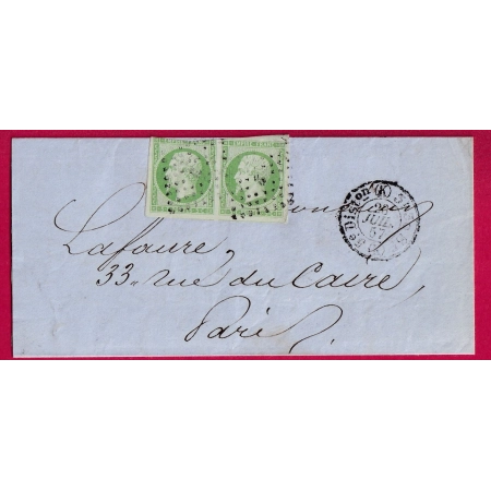 N°12 PAIRE PARIS POTHION 1520 BUREAU K POUR PARIS 1857 LETTRE FRANCE