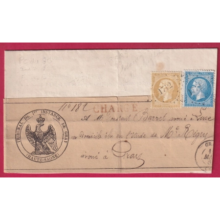 N°21 22 PC DU GC 1712 GRAY HAUTE SAONE POUR GRAY LETTRE FRANCE