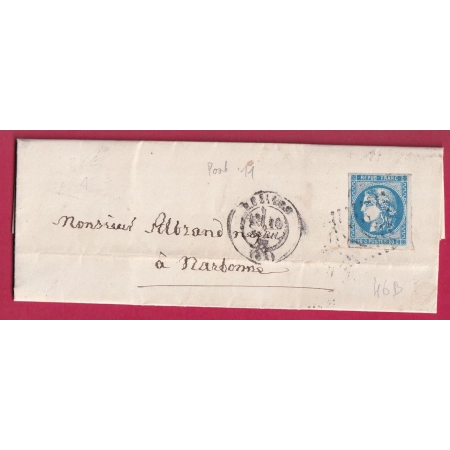 N°46B GC 472 BEZIERS HERAULT POUR NARBONNE AUDE LETTRE FRANCE