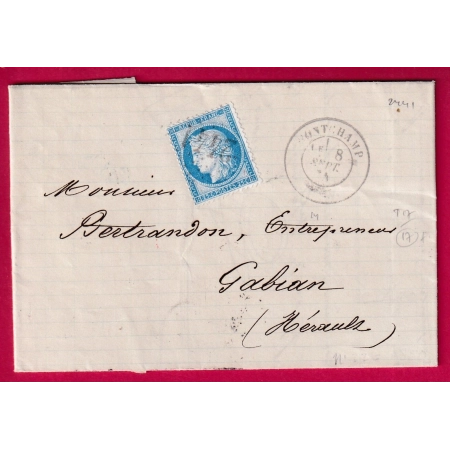 N°60 GC 2441 MONTCHAMP CANTAL CAD TYPE 17 INDICE 17 POUR GABIAN HERAULT LETTRE FRANCE