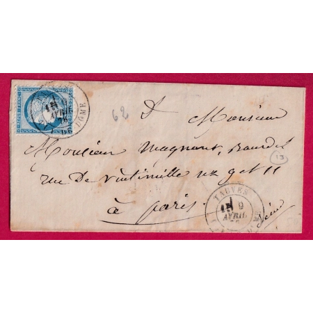 N°60 CAD TYPE 18 TAUVES PUY DE DOME POUR PARIS LETTRE FRANCE