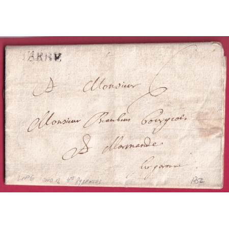 MARQUE TARBES HAUTE PYRENEES 1752 LENAIN N°6 POUR MARMANDE LOT ET GARONNE INDICE 12 LETTRE FRANCE