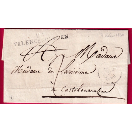 MARQUE 115 VALENCE D'AGEN TARN ET GARONNE LOT 1830 CASTELSARRAZIN LETTRE FRANCE