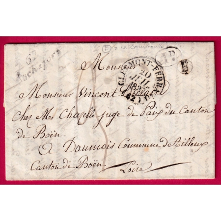 CURSIVE 62 ROCHEFORT PUY DE DOME BOITE RURALE E LA BOURBOULE DECIME RURAL AILLEUX LOIRE 1837 LETTRE FRANCE