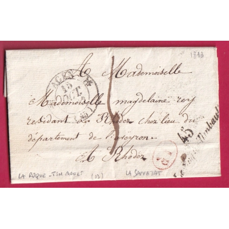 CURSIVE 45 LA ROQUE TIMBAULT LOT ET GARONNE DECIME RURAL LA SAUVETAT POUR RODEZ AVEYRON LETTRE FRANCE
