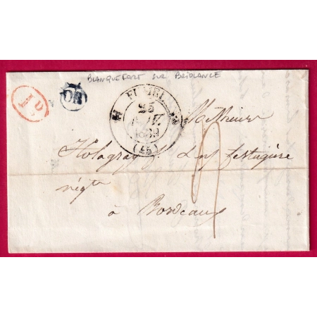 CAD TYPE 12 FUMEL LOT ET GARONNE OR EN BLEU BLANQUEFORT SUR BRIOLANCE DECIME RURAL POUR BORDEAUX LETTRE FRANCE