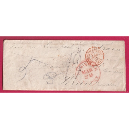 LETTRE DE NEW YORK USA 1853 VOIE ANGLAISE TAXE TAMPON 13 POUR BARR BAS RHIN LETTRE FRANCE