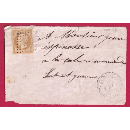 N°13 PC 2999 ST BARTHELEMY LOT ET GARONNE CAD TYPE 22 MARMANDE DEVANT DE LETTRE FRANCE