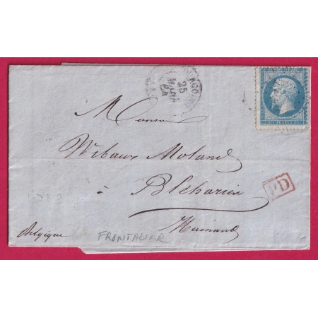 TARIF FONTALIER N°22 GC 3987 TOURCOING NORD POUR BLEHARIES BELGIQUE LETTRE FRANCE