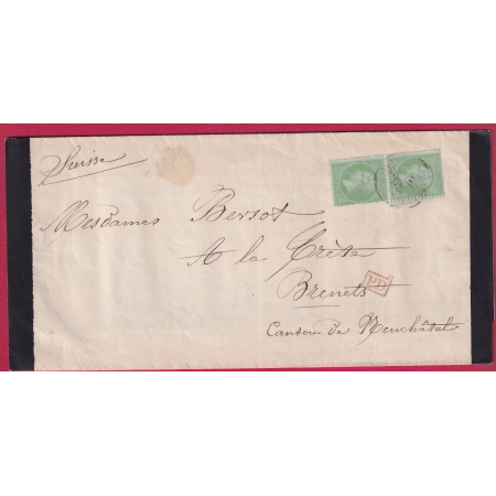 N°35 PAIRE CAD BAYONNE BASSES PYRENEES SUR IMPRIME POUR BRENETS NEUFCHATEL SUISSE 1872 CERTIFICAT RHP LETTRE COVER