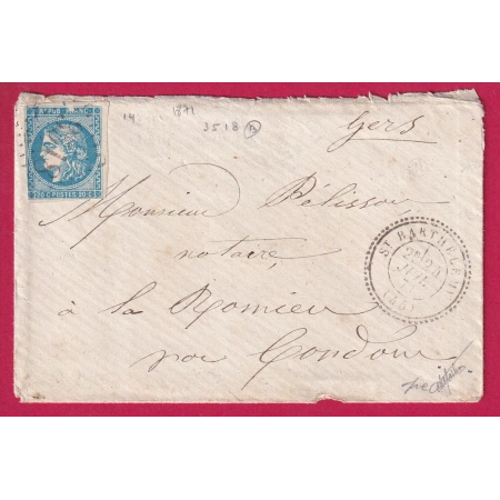 N°46B GC 3518 CAD TYPE 24 ST BARTHELEMY LOT ET GARONNE POUR CONDOM GERS INDICE 13 SIGNE MATHIEU LETTRE COVER
