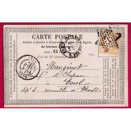 N°55 PARIS ETOILE 7 R DES Vlles HAUDRttes POUR TOUL MEURTHE ET MOSELLE CARTE PRECURSEUR LETTRE COVER