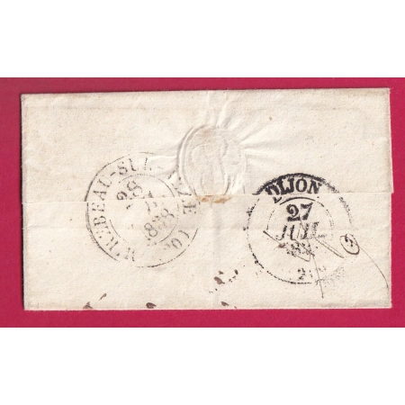 CURSIVE 62 ARLANC PP ROUGE CAD TYPE 12 AMBERT PUY DE DOME 1838 POUR BEZE COTE D'OR INDICE 11 LETTRE COVER