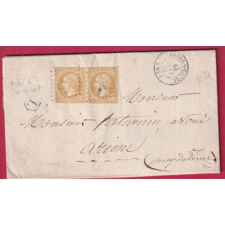 N°21 PAIRE GC 145 ARDRES SUR COUZE PUY DE DOME BOITE RURALE L A IDENTIFIER POUR RIOM LETTRE COVER