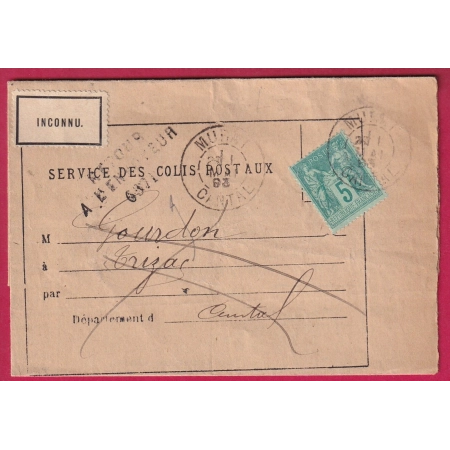 N°75 MURAT CANTAL IMPRIME COLIS POSTAUX 1893 RETOUR ENVOYEUR 6371 TRIGNAC CANTAL LETTRE FRANCE