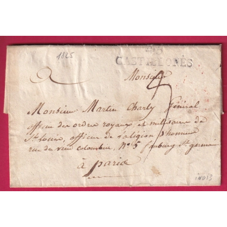 MARQUE 45 CASTILLONES LOT ET GARONNE 1825 POUR PARIS INDICE 13 LETTRE FRANCE