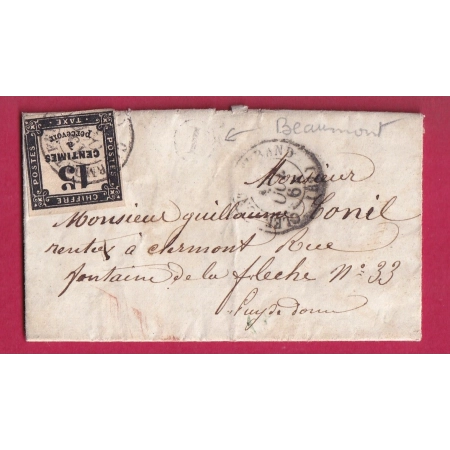 TAXE N°3 CAD CLERMONT FERRAND PUY DE DOME BOITE RURALE I BEAUMONT POUR CLERMONT LETTRE FRANCE