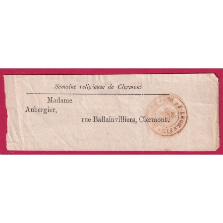 CAD ROUGE JOURNAUX PP CLERMONT FERRAND 1877 EN ROUGE PUY DE DOME DEVANT DE BANDE DE JOURNAL LETTRE COVER FRANCE