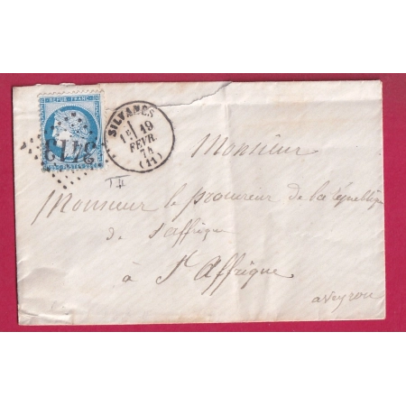 N°60B TYPE II GC 3413 SILVANES AVEYRON CAD TYPE 16 POUR ST AFFRIQUE LETTRE COVER FRANCE