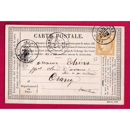 N°55 CAD TYPE 18 NYONS DROME POUR ORANGE VAUCLUSE CARTE PRECURSEUR LETTRE COVER FRANCE