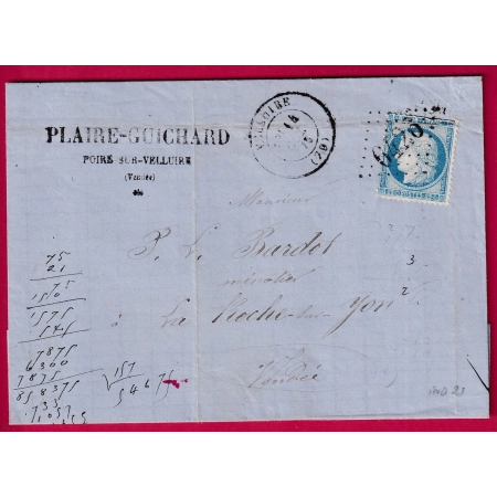 N°60 GC 6426 VELLUIRE VENDEE INDICE 21 POUR LA ROCHE SUR YON LETTRE COVER FRANCE