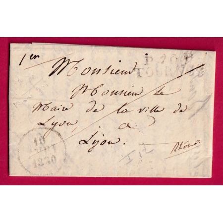MARQUE P70P TOURNUS SAONE ET LOIRE 1830 POUR DIJON INDICE 11 COTE D'OR LETTRE COVER FRANCE