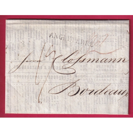 MARQUE ANGLETERRE TEXTE IMPRIME DE LONDRES 1813 POUR BORDEAUX GIRONDE LETTRE COVER FRANCE