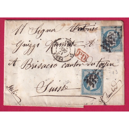 N°14 BLEU LAITEUX PARIS 15 60 EE POUR BRISACIO TESSIN TESINO SUISSE LETTRE COVER FRANCE