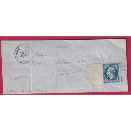N°14 GRAND BORD DE FEUILLE PC 2559 POUILLY SUR LOIRE NIEVRE 1858 POUR COSNE LETTRE COVER FRANCE