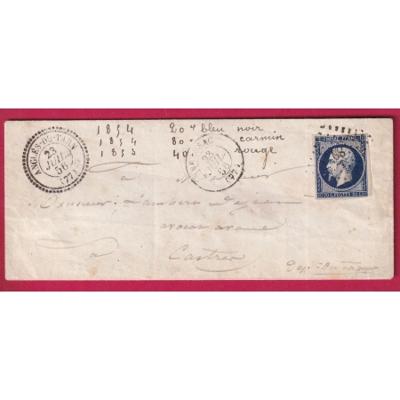 N°14 BLEU NOIR SIGNE VON WEID AU DOS PC 80 CAD TYPE 22 ANGLES DU TARN POUR CASTRES INDICE 15 LETTRE COVER FRANCE