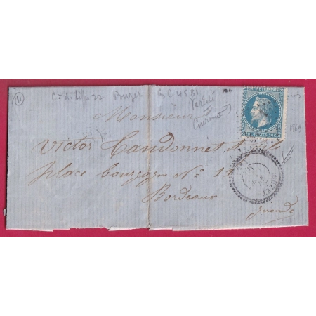 N°29 VARIETE DANS LA COURONNE GC 4581 BUZET CAD TYPE 22 LOT ET GARONNE POUR BORDEAUX LETTRE COVER FRANCE