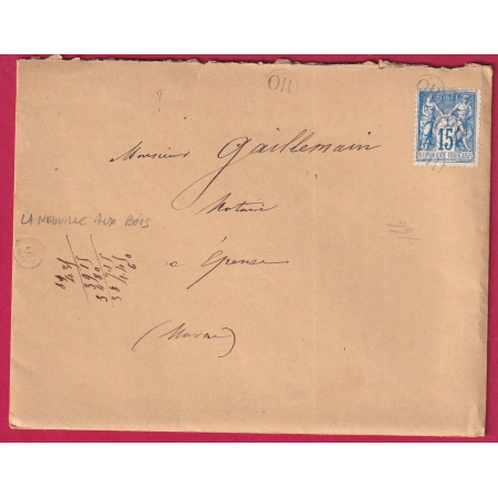 N°90 OBLITERATION OR BOITE RURALE F LA NEUVILLE AUX BOIS MARNE POUR EPENSE LETTRE LOCALE COVER FRANCE